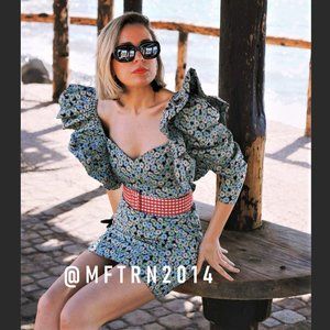 ZARA Floral Printed Dress with Ruffles